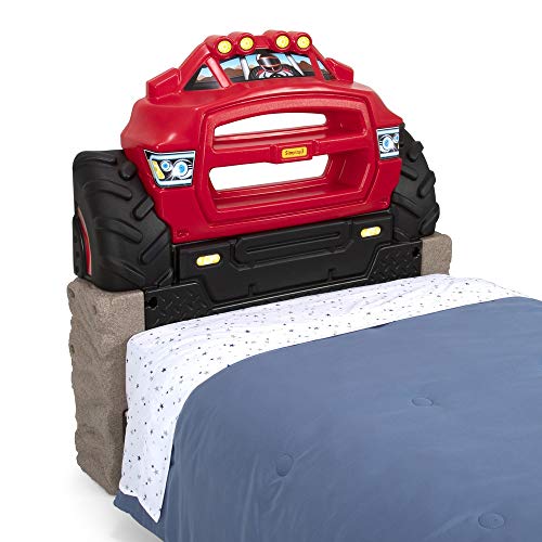 Monster Truck Twin Bed Headboard for Kids with Toy Car Storage - Red