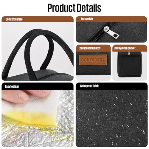 Insulated Lunch Bag Tote with Front Pocket & Bottle Holder for Work & School