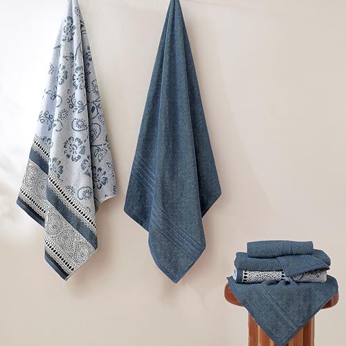 Modern Threads 6-Piece 100% Cotton Bath Towel Set - Navy Floral