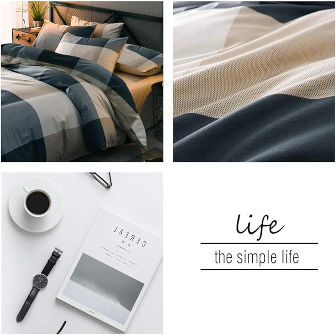 3-Piece Queen Comforter Set Fluffy Geometric Plaid Grid Bedding with Shams