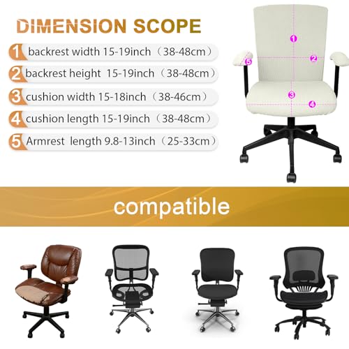 Stretchable Office Chair Covers Set with Armrest Pads - XL Cream White