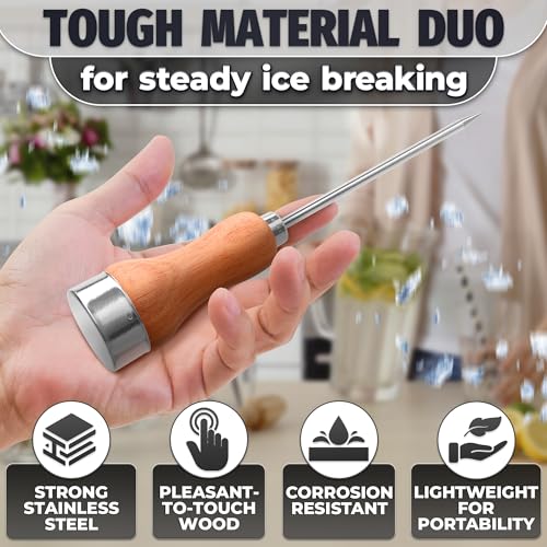 MYCRITEE Classic Stainless Steel Ice Pick with Wooden Handle for Ice Breaking