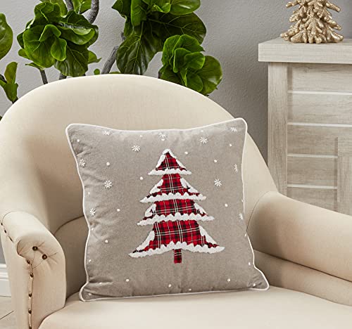 SARO LIFESTYLE Plaid Christmas Tree Throw Pillow 18" Grey with Poly Filling
