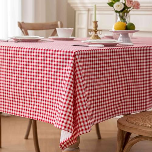Nanko Red & White Gingham Rectangle Tablecloth 59 x 84 in - Machine Washable, Water-Resistant, Farmhouse Holiday
