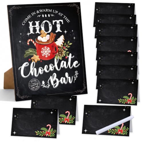 Hot Chocolate Bar Sign Set with 10 Tent Cards & Marker - AtoMCJX Christmas Party Supplies (Cup 1)