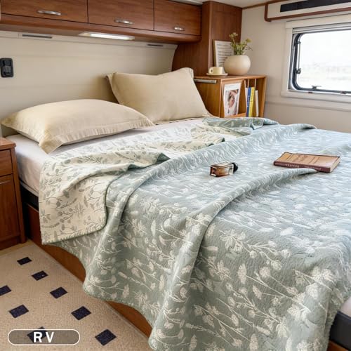 King Size Cotton Muslin Quilt - Floral Leaves Reversible Bedspread