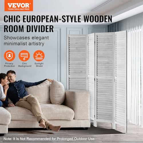 Wood Room Divider 4-Panel Folding Privacy Screen for Home & Office, 66.9 Inches Tall