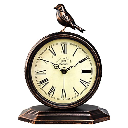 Vintage Metal Desk Clock, Silent Non-Ticking Farmhouse Table Clock