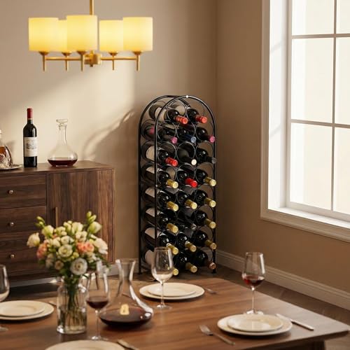 23-Bottle Arched Metal Floor Wine Rack, Freestanding Wine Storage Stand