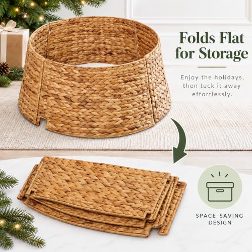 YCICI 24 Inch Woven Water Hyacinth Christmas Tree Collar Rustic Farmhouse Tree Stand Cover