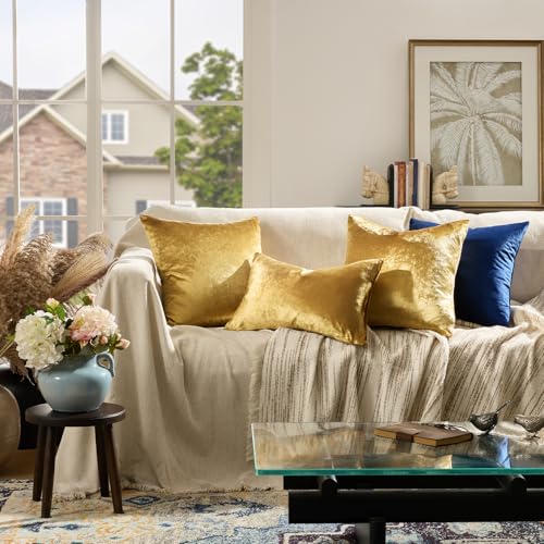 GIGIZAZA Gold Velvet Throw Pillow Covers 18x18, Pack of 2 Soft Cushion Covers