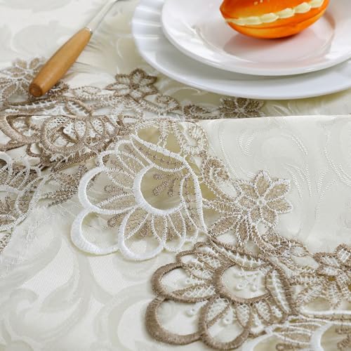 LeLehome 69 Inch Embroidery Lace Table Runner - Elegant Jacquard Floral Dresser Scarf for Dining & Wedding
