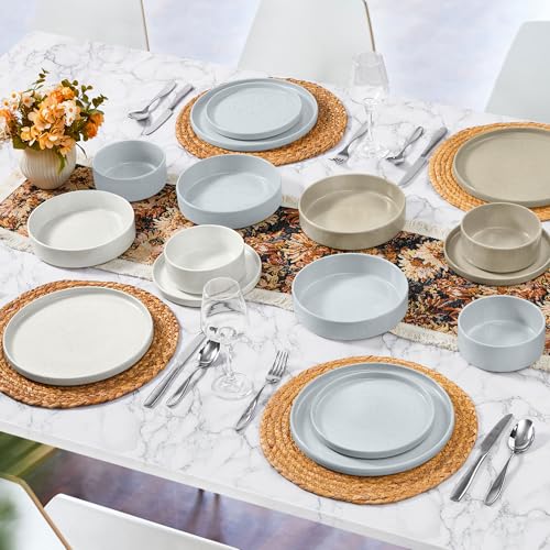Herogo Speckled Multicolor 24-Piece Dinnerware Set for 6 - Stoneware Plates & Bowls