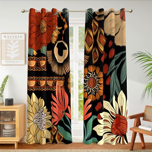 Blackout Curtains with Floral Design - 52x84 Inches, 2 Panels