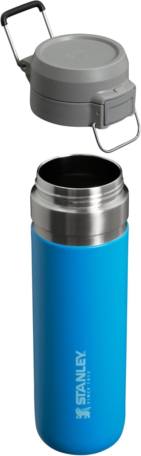 Stanley Quick Flip GO Water Bottle 24 oz - Leakproof, Insulated Stainless Steel | Push Button Lid | Azure