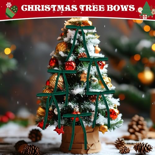 Babycop Dark Green Velvet Bows for Christmas Tree - 24 Pack Holiday Ornaments
