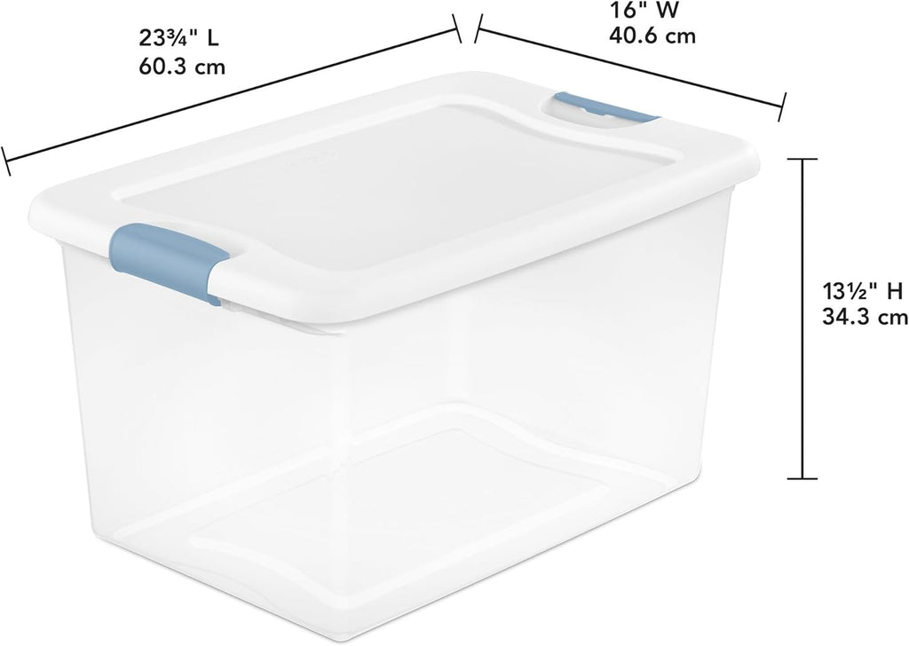 Sterilite 64 Quart Latching Storage Bins - Clear Plastic Organizer with White Lids for Home & Dorm