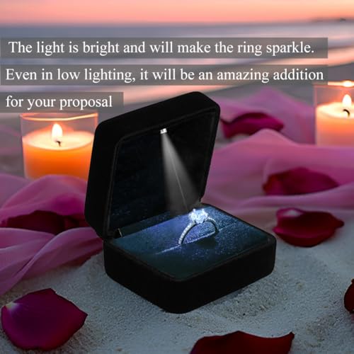 LED Lighted Velvet Engagement Ring Box for Proposal and Wedding