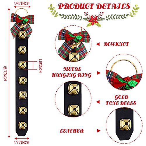2 Pcs Christmas Jingle Bell Door Hanger with Bow, 18.7-Inch Gold Sleigh Bells