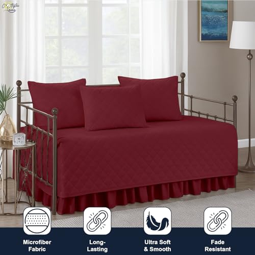 Twin Daybed Cover Set - 5-Piece Quilted Microfiber Bedding, Burgundy