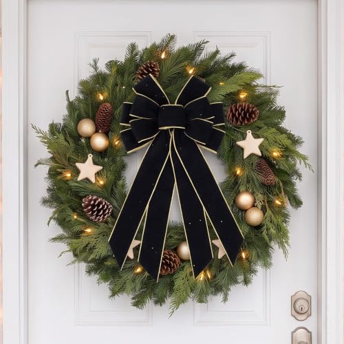 NUVCELKA Black Velvet Bow Tree Topper Large Christmas Wreath Bow 20.9in