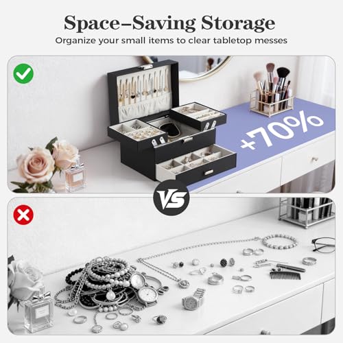3-Layer Jewelry Organizer Box with Drawer, Large PU Leather Storage Case
