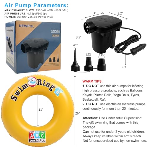 Electric Inflatable Bed Pump with 3 Nozzles & Free Swim Ring