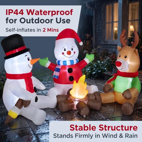 Red 6FT Christmas Inflatable Snowman & Reindeer with Fire Pit - Kendane