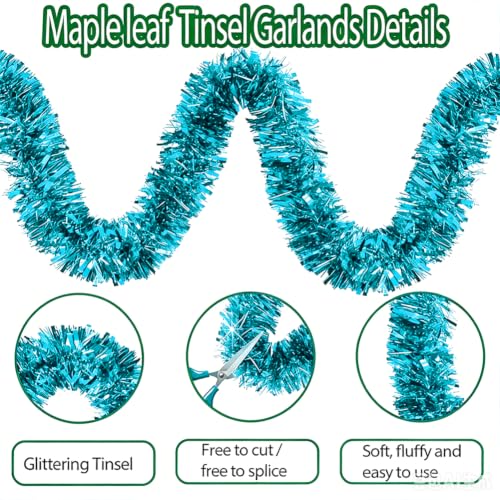 33ft Baby Blue Christmas Tinsel Garland for Tree & Mantle Decoration
