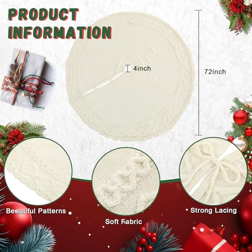 Large White Knit Christmas Tree Skirt 72 Inches - Ivory Classic Style