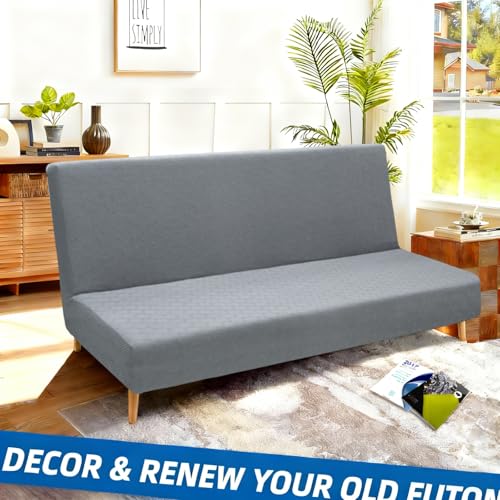 Stretch Futon Cover for Armless Sofa Bed - Light Gray, Anti-Slip