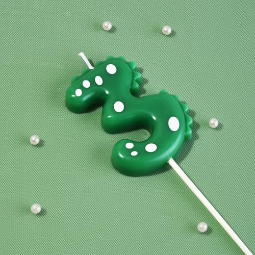 Large Green Dinosaur 3 Number Birthday Candle - 2.76 Inch
