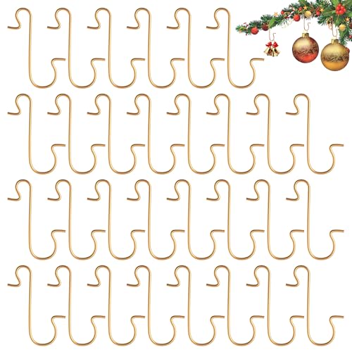 100 Pcs Christmas Ornament Hooks - Metal S-Hook Hangers for Tree Decor, Gold
