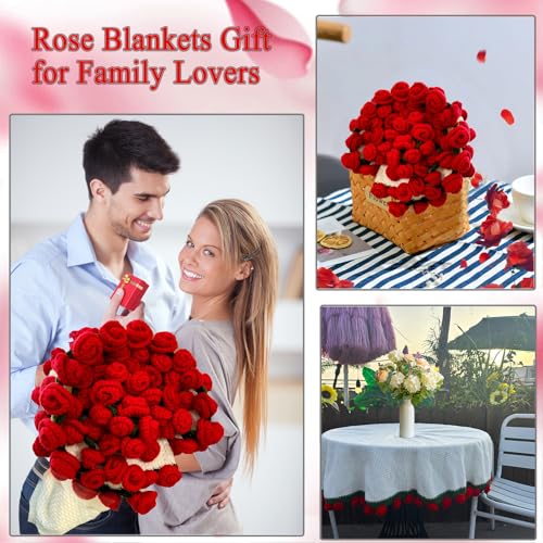 Crochet Rose Bouquet Throw Blanket - Handmade Knit Gift for Women