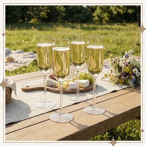 LEYIQU Clear Plastic Champagne Flutes Set of 24, 6 oz Reusable & Disposable
