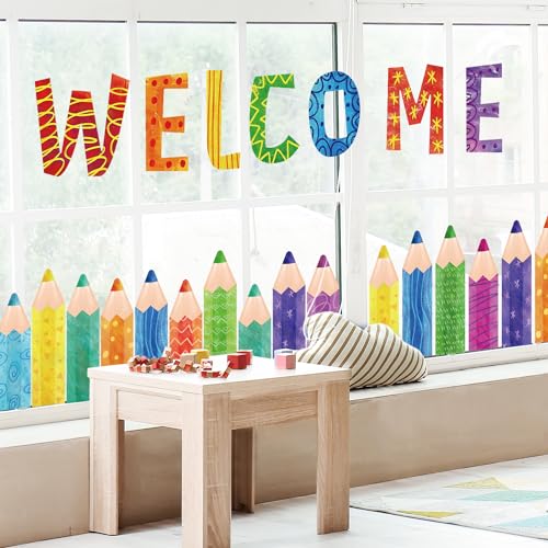 Colorful Pencil Window Clings - 9 Sheets Back to School Decals