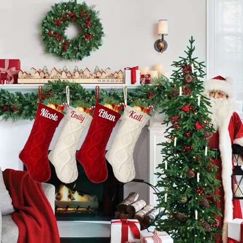 Personalized Cable Knit Christmas Stocking with Custom Name (18 Inch)