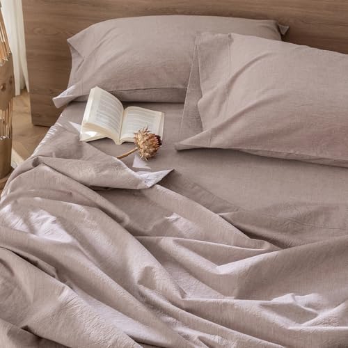 Queen Size Washed Cotton Flat Sheet, Breathable Lightweight Bedding