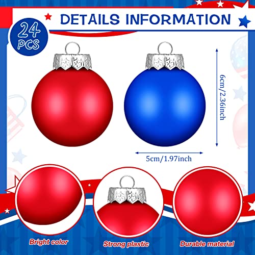Christmas Hanging Ball Ornaments Set - Red, Royal Blue, White, 24 Pcs