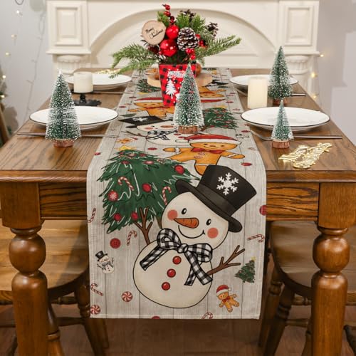 Siilues Christmas Table Runner 13'' x 60'' Snowman Gingerbread Holiday Decor