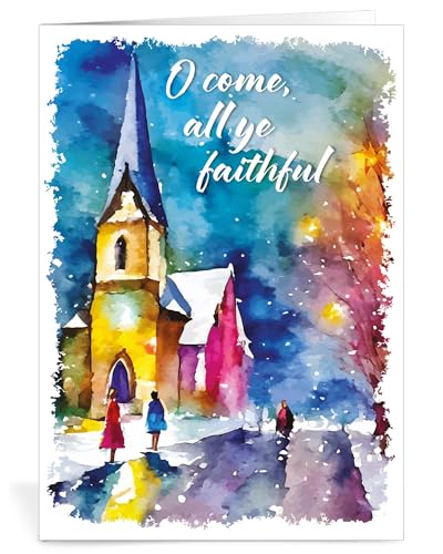 Religious Christmas Cards with Envelopes Pack of 20 - Come All Ye Faithful