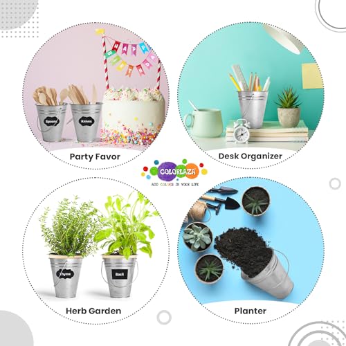 12-Pack Galvanized Metal Buckets with Handles for Party & Decor, 4.7x5 Inches