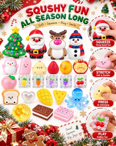 Christmas Countdown Advent Calendar 2026 with 24 Squishy Toys - Holiday Kids Gift