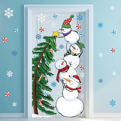 Fuutreo Christmas Door Decor Snowman Stack Tree Snowflake Candy Cane (Hand-Painted), Indoor/Outdoor