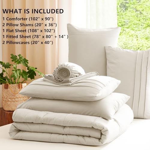 King Size 7-Piece Comforter Set in Beige with Pinch Pleat Design