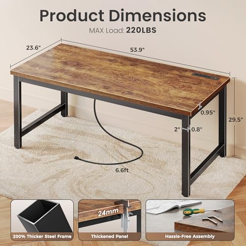 55x24 Inch Computer Desk with Power Outlets, USB-C Charging & Sturdy Frame