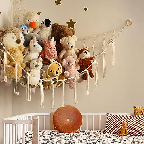 Mirolam Large Stuffed Animal Storage Hammock - Cotton Macrame Toy Net