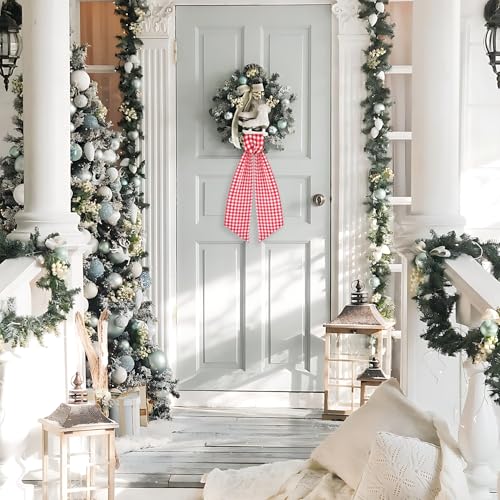 2 Pack Wreath Sash for Front Door White and Red Plaid Polyester