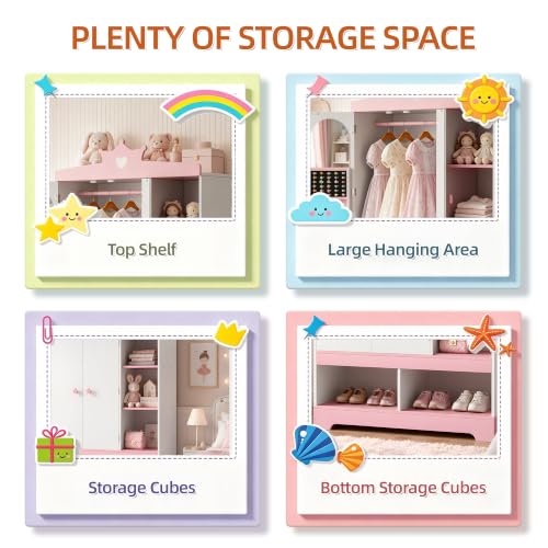 Kids Dress Up Storage Wardrobe with Hidden Jewelry Armoire and Mirror
