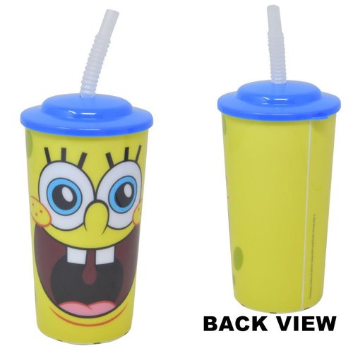 Nickelodeon Spongebob Squarepants Kids 16 Oz Reusable Cups - Spongebob Party Favor 6 Piece Bundle with 16 Oz Cup with Lid and Straw Plus Stickers for Boys, Girls | Spongebob Tumbler with Straw
